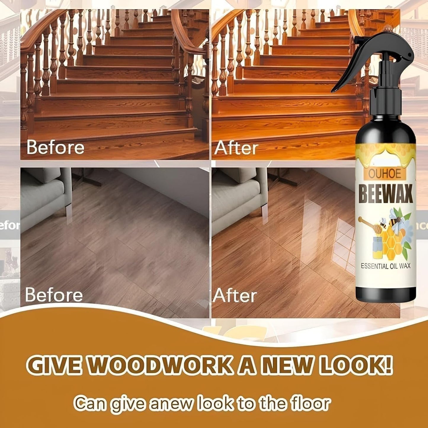 BeeWax Spray Brown Wooden Furniture Cleaner Floor Polishing Shiner(Pack of 2)