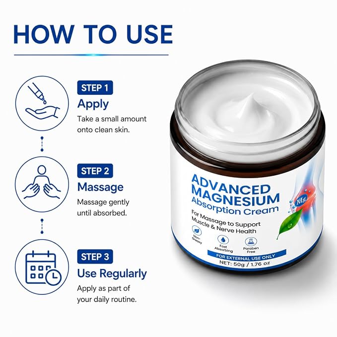 Advanced Magnesium Absorption Cream for Muscle & Joint Relief | Fast Absorbing, Non-Greasy Formula | Nerve & Body Comfort Support (pack of 2)