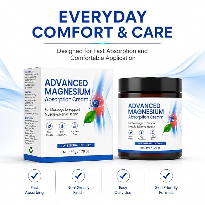 Advanced Magnesium Absorption Cream for Muscle & Joint Relief | Fast Absorbing, Non-Greasy Formula | Nerve & Body Comfort Support (pack of 2)