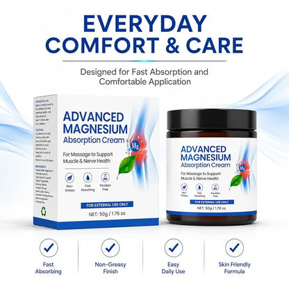 Advanced Magnesium Absorption Cream for Muscle & Joint Relief | Fast Absorbing, Non-Greasy Formula | Nerve & Body Comfort Support (pack of 2)
