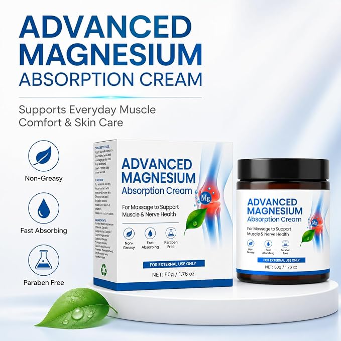 Advanced Magnesium Absorption Cream for Muscle & Joint Relief | Fast Absorbing, Non-Greasy Formula | Nerve & Body Comfort Support (pack of 2)