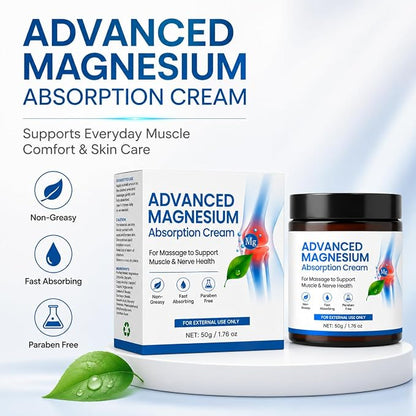 Advanced Magnesium Absorption Cream for Muscle & Joint Relief | Fast Absorbing, Non-Greasy Formula | Nerve & Body Comfort Support (pack of 2)