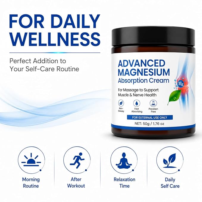 Advanced Magnesium Absorption Cream for Muscle & Joint Relief | Fast Absorbing, Non-Greasy Formula | Nerve & Body Comfort Support (pack of 2)