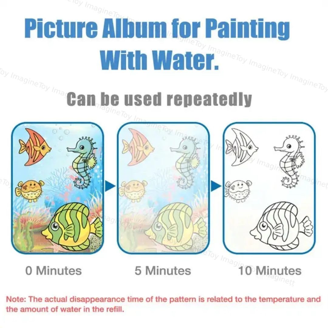 Magic Water Coloring Book Reusable Aqua Painting Books with Water Pen for Toddlers & Kids