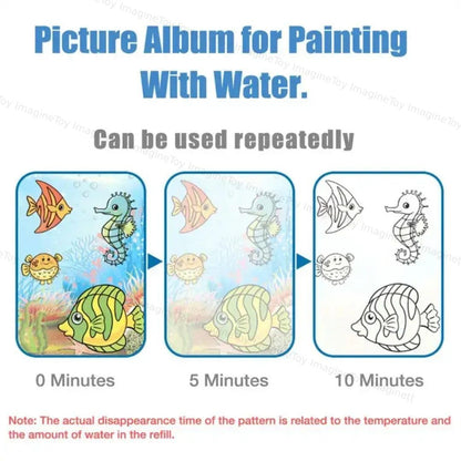Magic Water Coloring Book Reusable Aqua Painting Books with Water Pen for Toddlers & Kids