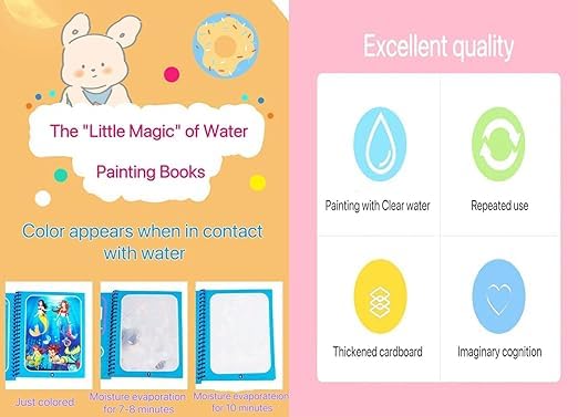 Magic Water Coloring Book Reusable Aqua Painting Books with Water Pen for Toddlers & Kids