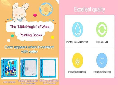 Magic Water Coloring Book Reusable Aqua Painting Books with Water Pen for Toddlers & Kids