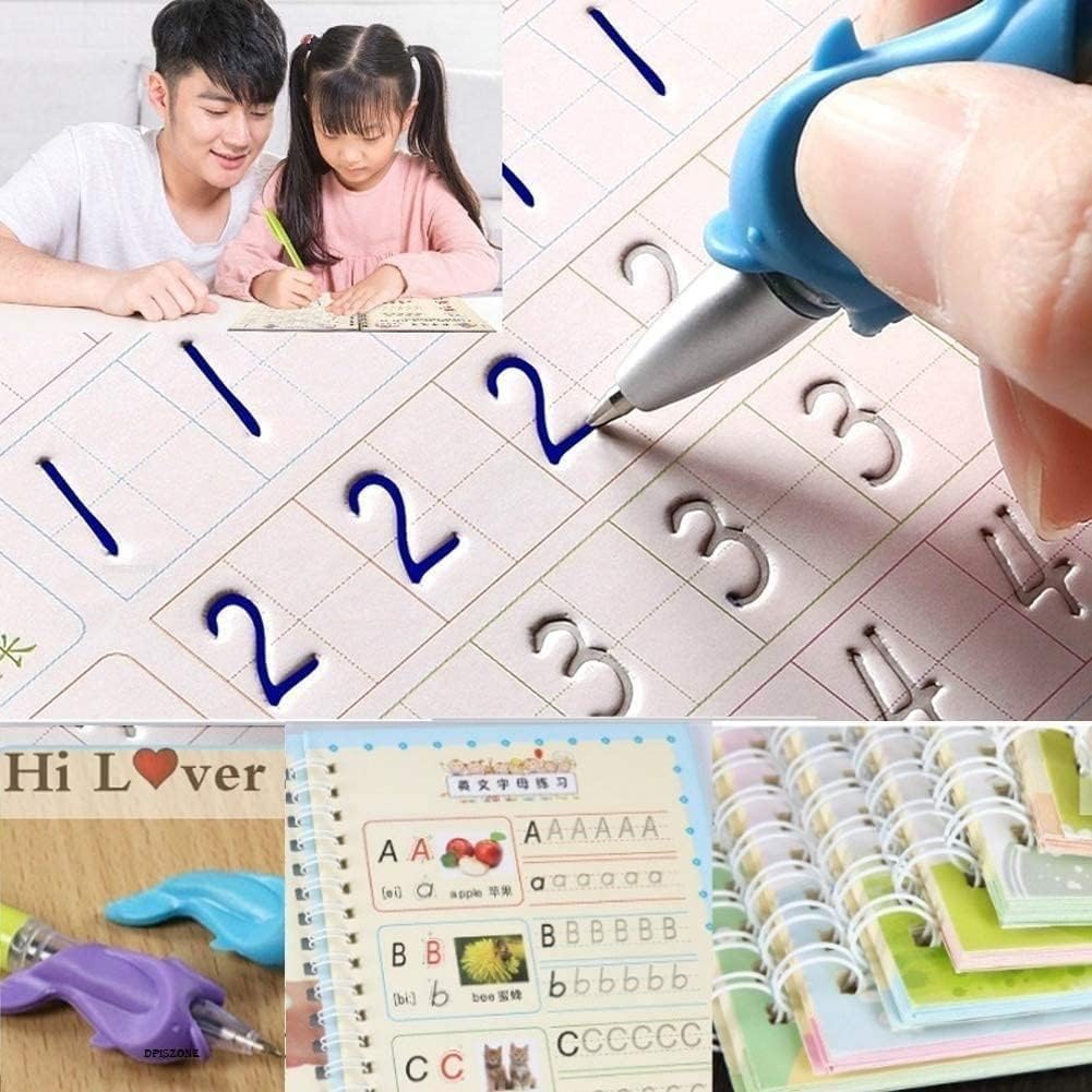 Sank Magic Practice Copybook,Number Tracing Book for Preschoolers with Pen, Magic calligraphy books for kids Reusable Writing Tool