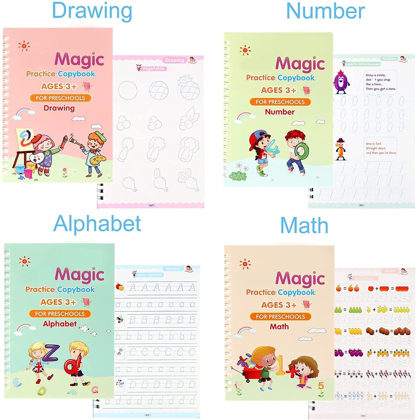 Sank Magic Practice Copybook,Number Tracing Book for Preschoolers with Pen, Magic calligraphy books for kids Reusable Writing Tool