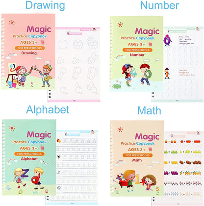 Sank Magic Practice Copybook,Number Tracing Book for Preschoolers with Pen, Magic calligraphy books for kids Reusable Writing Tool