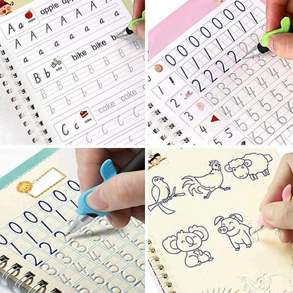 Sank Magic Practice Copybook,Number Tracing Book for Preschoolers with Pen, Magic calligraphy books for kids Reusable Writing Tool