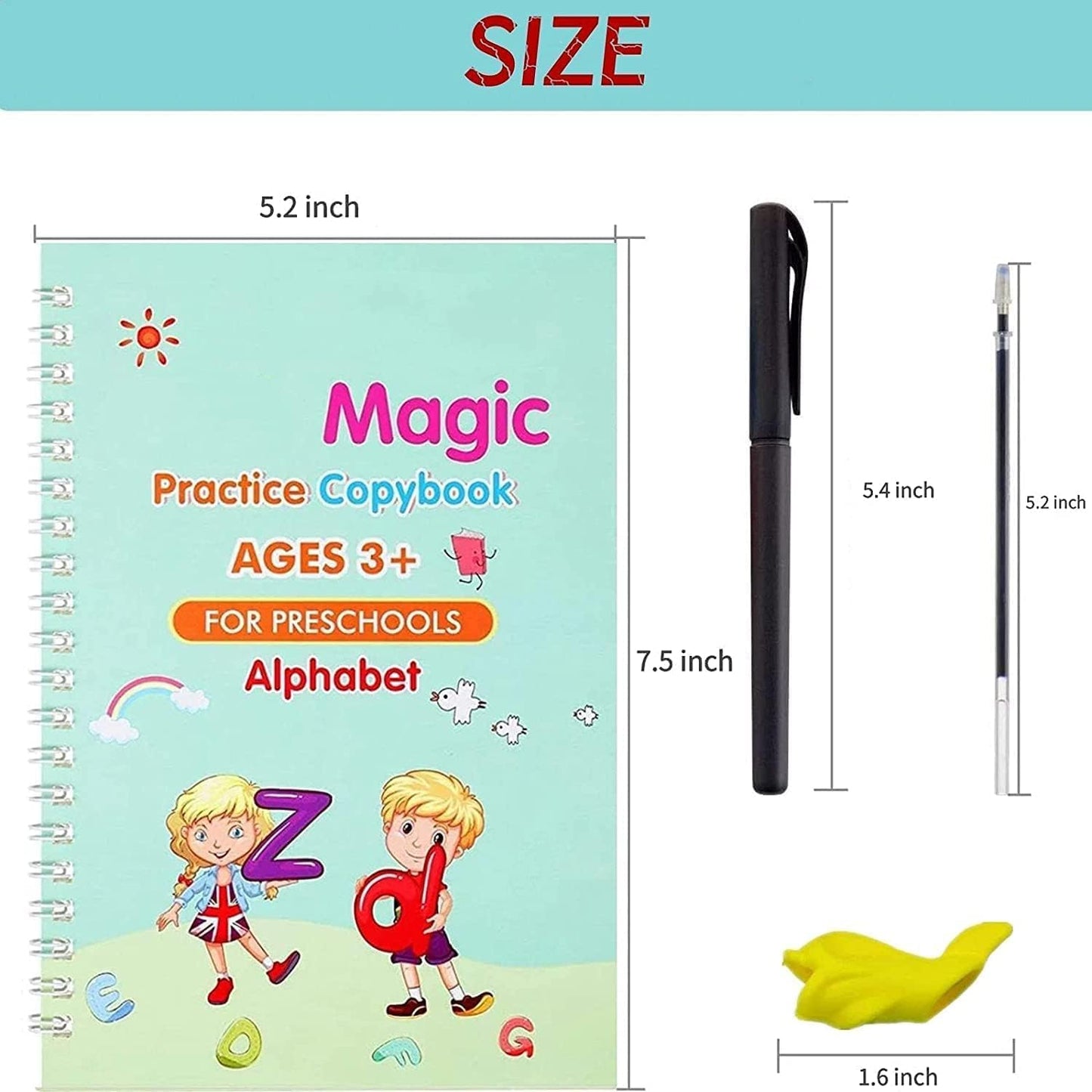 Sank Magic Practice Copybook,Number Tracing Book for Preschoolers with Pen, Magic calligraphy books for kids Reusable Writing Tool