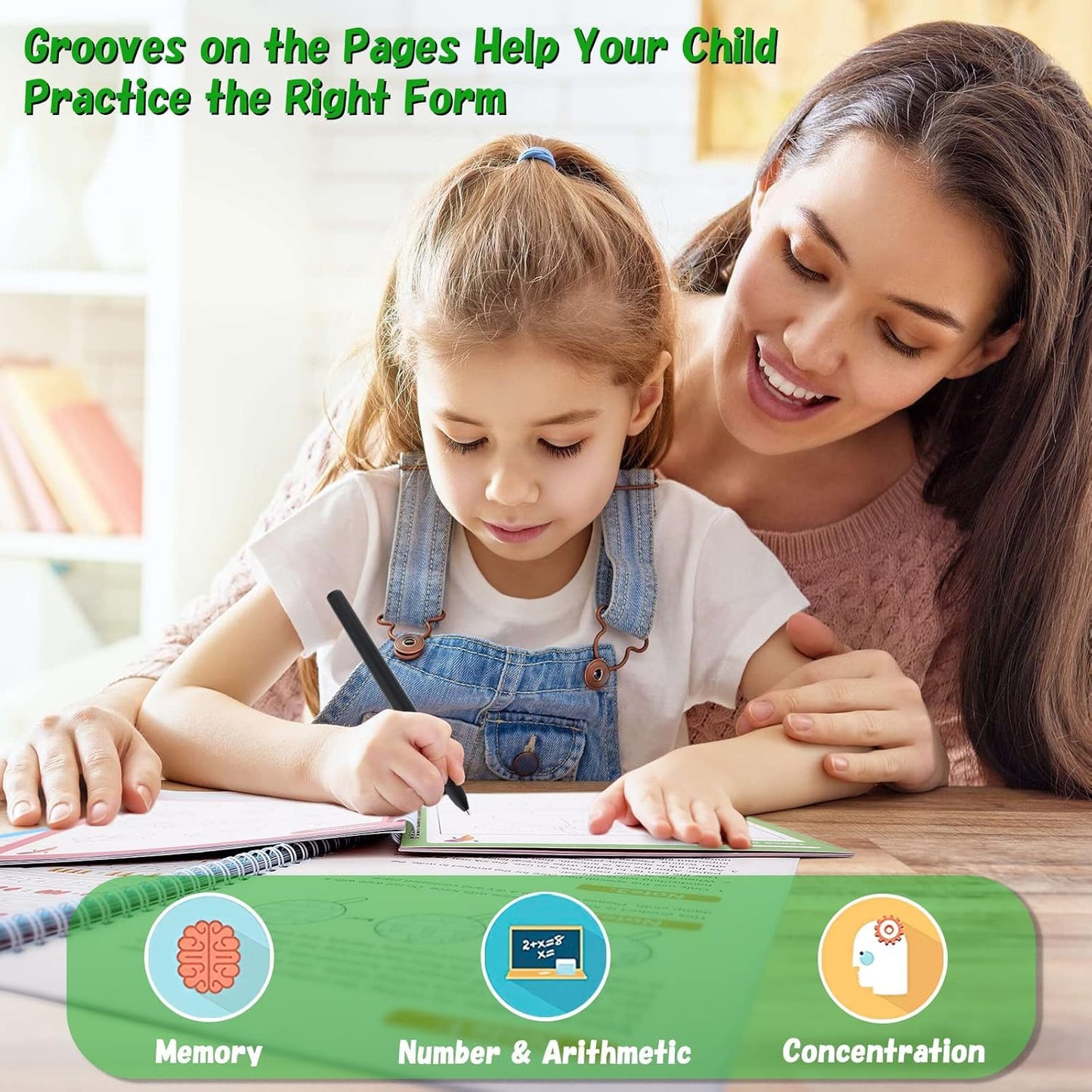 Sank Magic Practice Copybook,Number Tracing Book for Preschoolers with Pen, Magic calligraphy books for kids Reusable Writing Tool