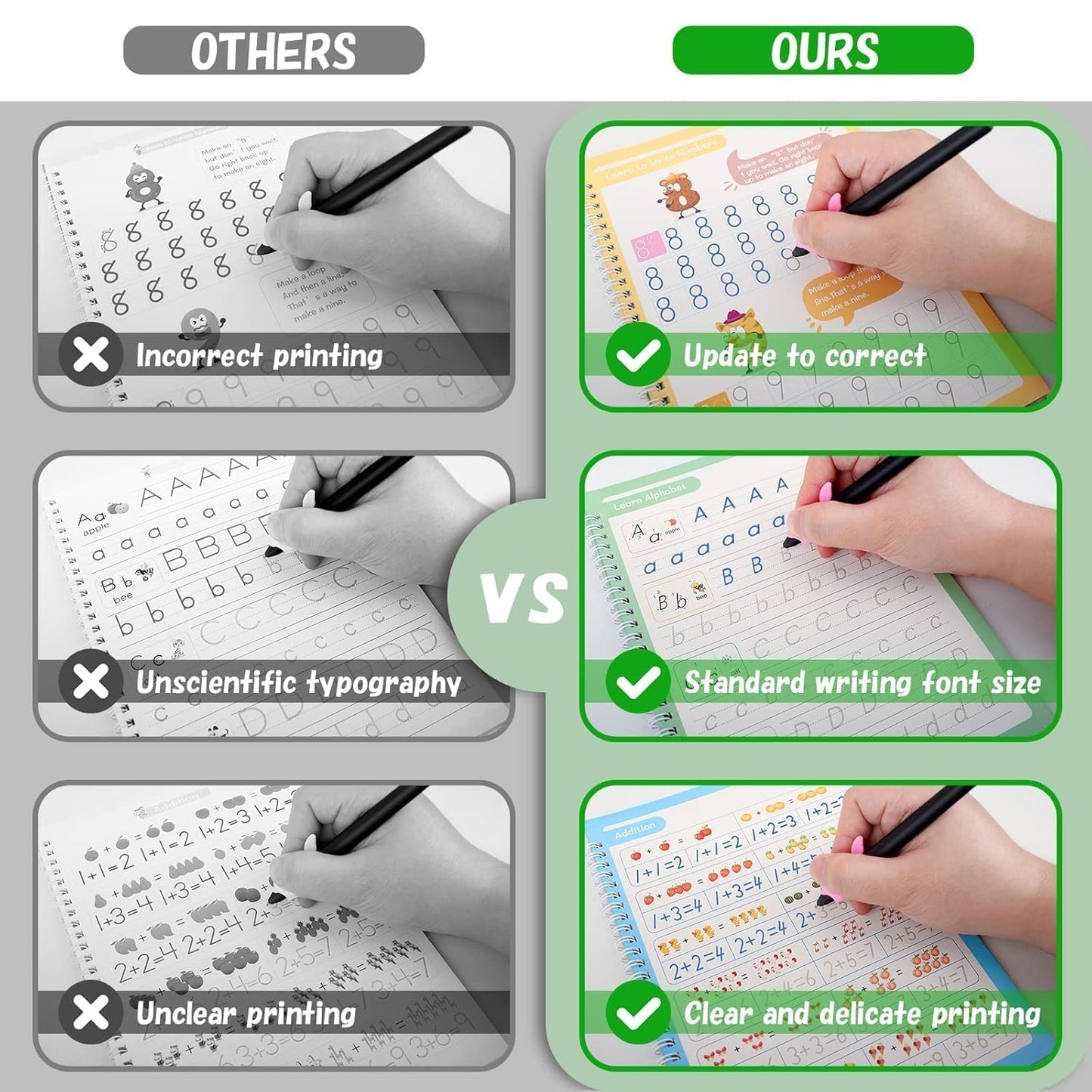 Sank Magic Practice Copybook,Number Tracing Book for Preschoolers with Pen, Magic calligraphy books for kids Reusable Writing Tool